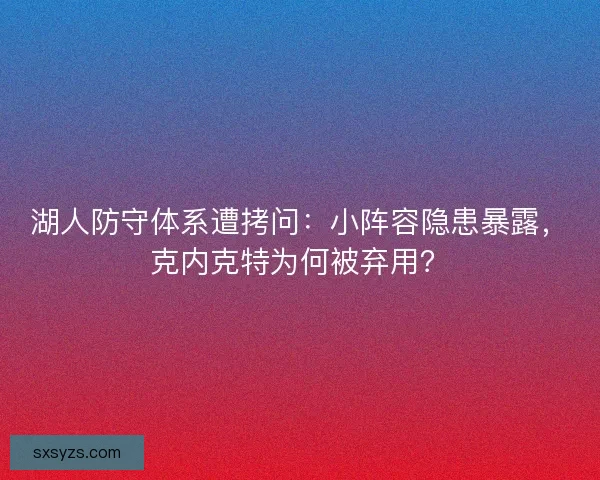 湖人防守体系遭拷问：小阵容隐患暴露，克内克特为何被弃用？